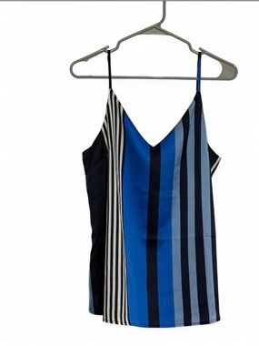 Banana Republic Blue and Black V-Neck Sleeveless Top